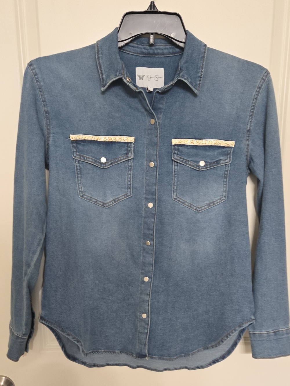 Jessica Simpson Denim Button-Front Long Sleeve Shirt in Light Blue